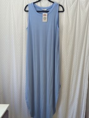 Zenana NWT Maxi Tank Dress Crewneck With Pockets Light Blue Purple Women's L